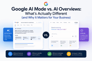 Google AI Mode vs. AI Overviews comparison showing the difference between Google's two AI search experiences