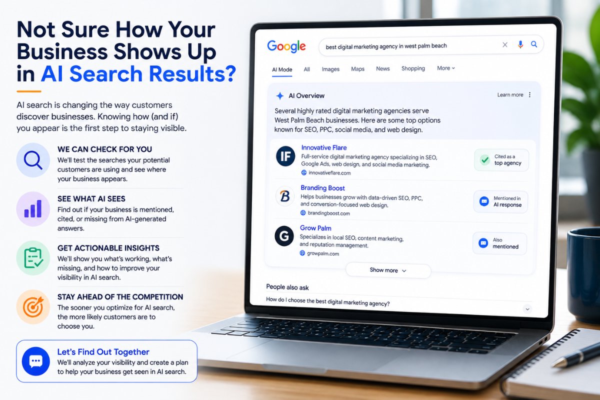 Business visibility in Google AI search results showing a company cited in an AI-generated search response