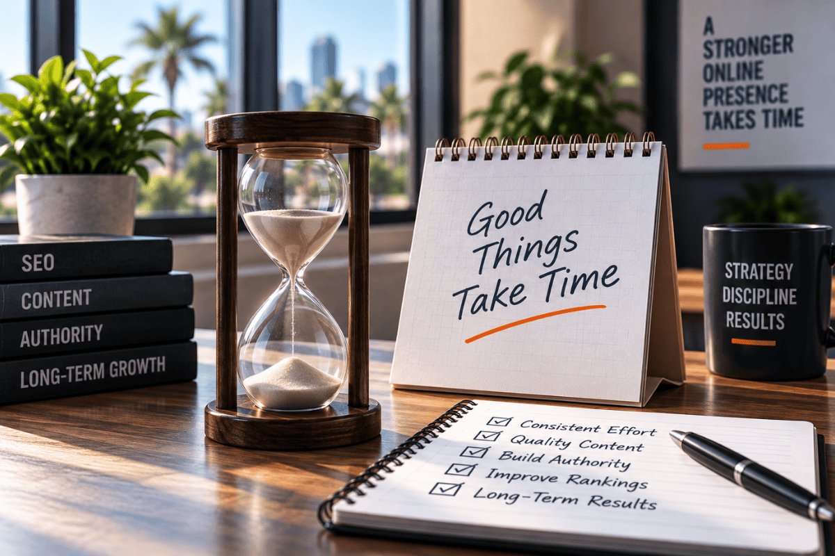 Hourglass representing the gradual timeline of SEO rankings and organic traffic decline
