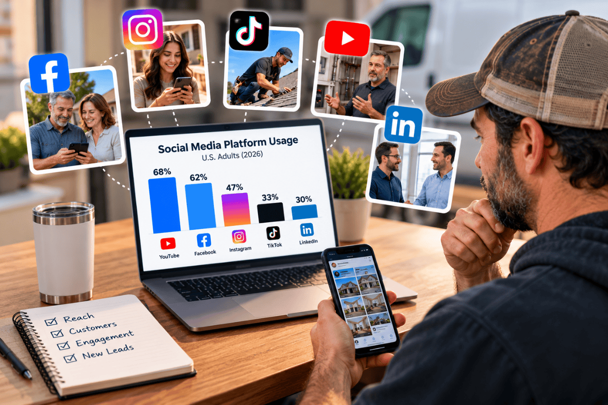 Local service business owner comparing Facebook, Instagram, TikTok, YouTube, and LinkedIn usage to see where customers spend time online.